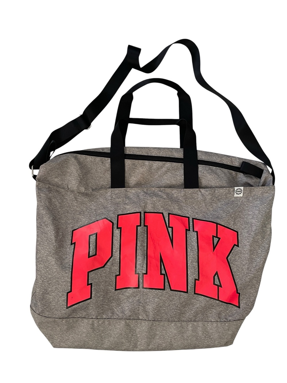 PINK Victoria's Secret Gray Large Travel Bag with Bright Pink Logo